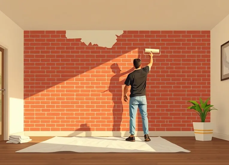 Peintre appliquant la peinture au rouleau sur un mur de salon